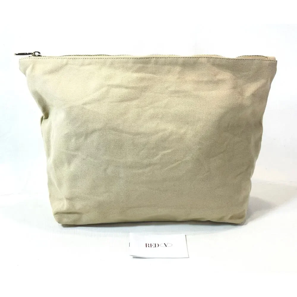 Red Valentino Cosmetic Case Beige Coated Canvas Zip Pouch Makeup Travel Clutch